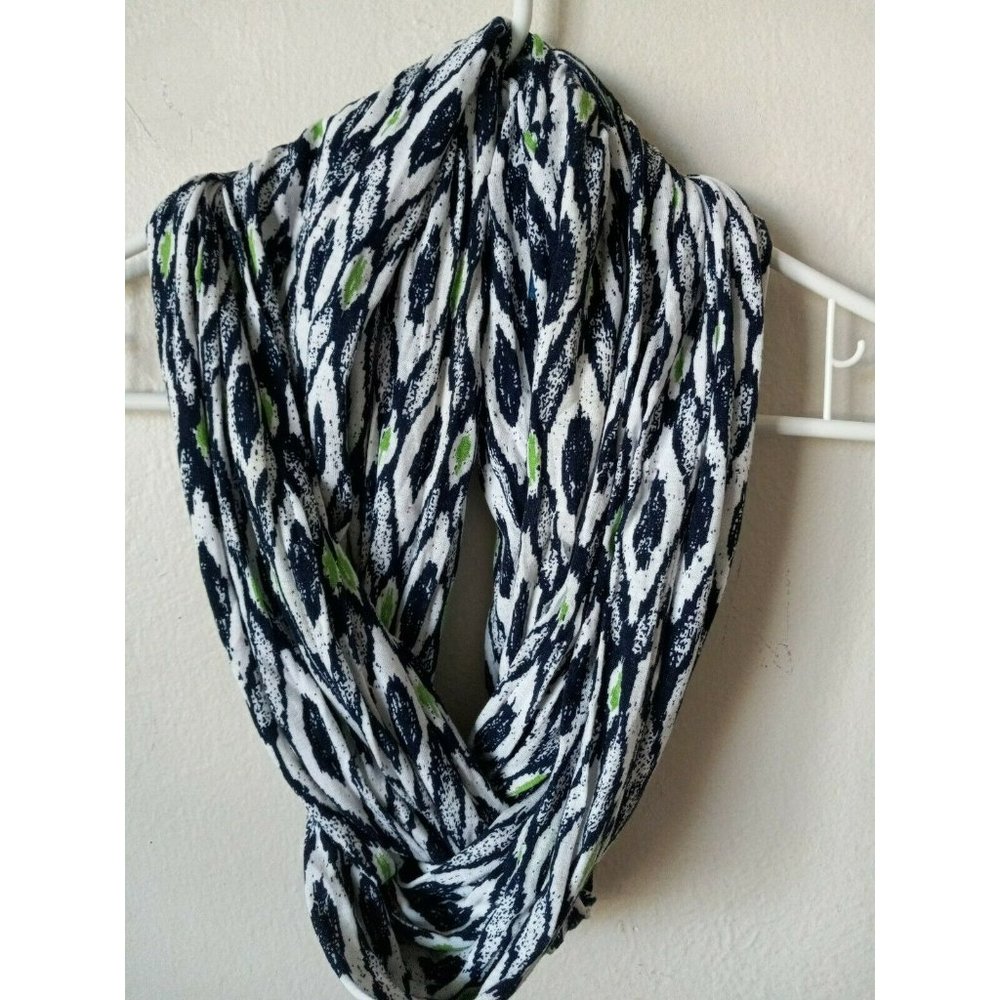 Falls Creek Boho Ikat Infinity Scarf Rayon Navy Blue White Lime Green OS